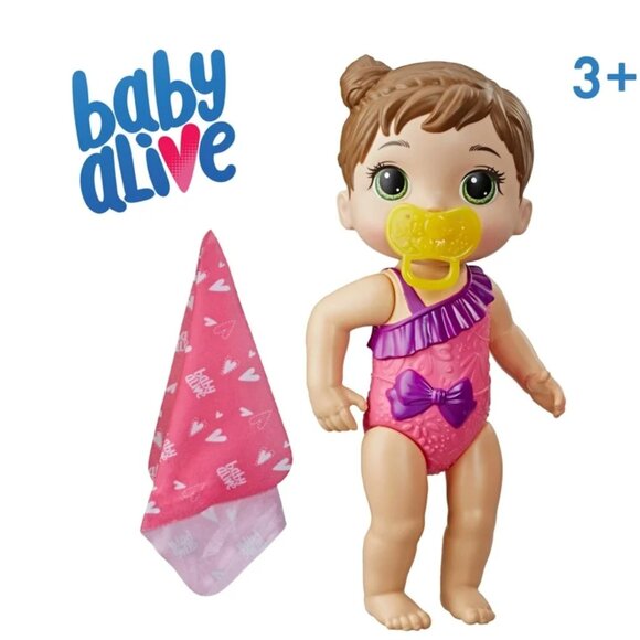 Baby Alive Splash\'n Snuggle Baby Brown Hair Doll For Water Play, With Accessori - Picture 1 of 6